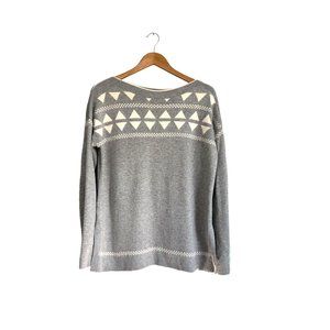 LOFT Boxy Knit Pullover Sweater (M) Gray, White